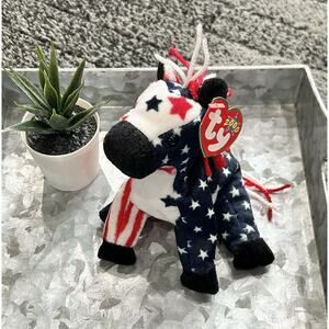 Beanie Baby LEFTY the Patriotic Donkey USA‎ Stars & Stripes TY 2000 NEW NWT MINT